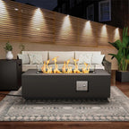 42 Rectangular Propane Fire Pit Table 50,000 BTU Fireplace Table with Wind Guard, Lid, Rocks and Cover, Fire Pits & Outdoor