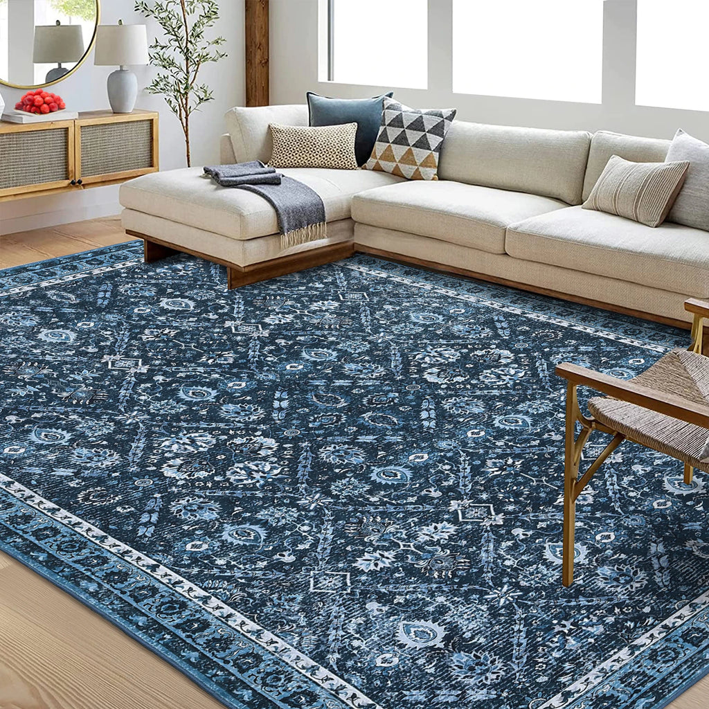 Rug for Living Room, Machine Washable, Non-Slip,Stain & Water Resistant, Low-Pile Moroccan Trellis Hallway Vintage Foldable Rug