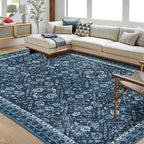Rug for Living Room, Machine Washable, Non-Slip,Stain & Water Resistant, Low-Pile Moroccan Trellis Hallway Vintage Foldable Rug