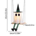 Halloween Hanging Swinging Ghost Decoration Spooky Light Up Swing Ghost with Witch Hat for Outdoor Tree Decor