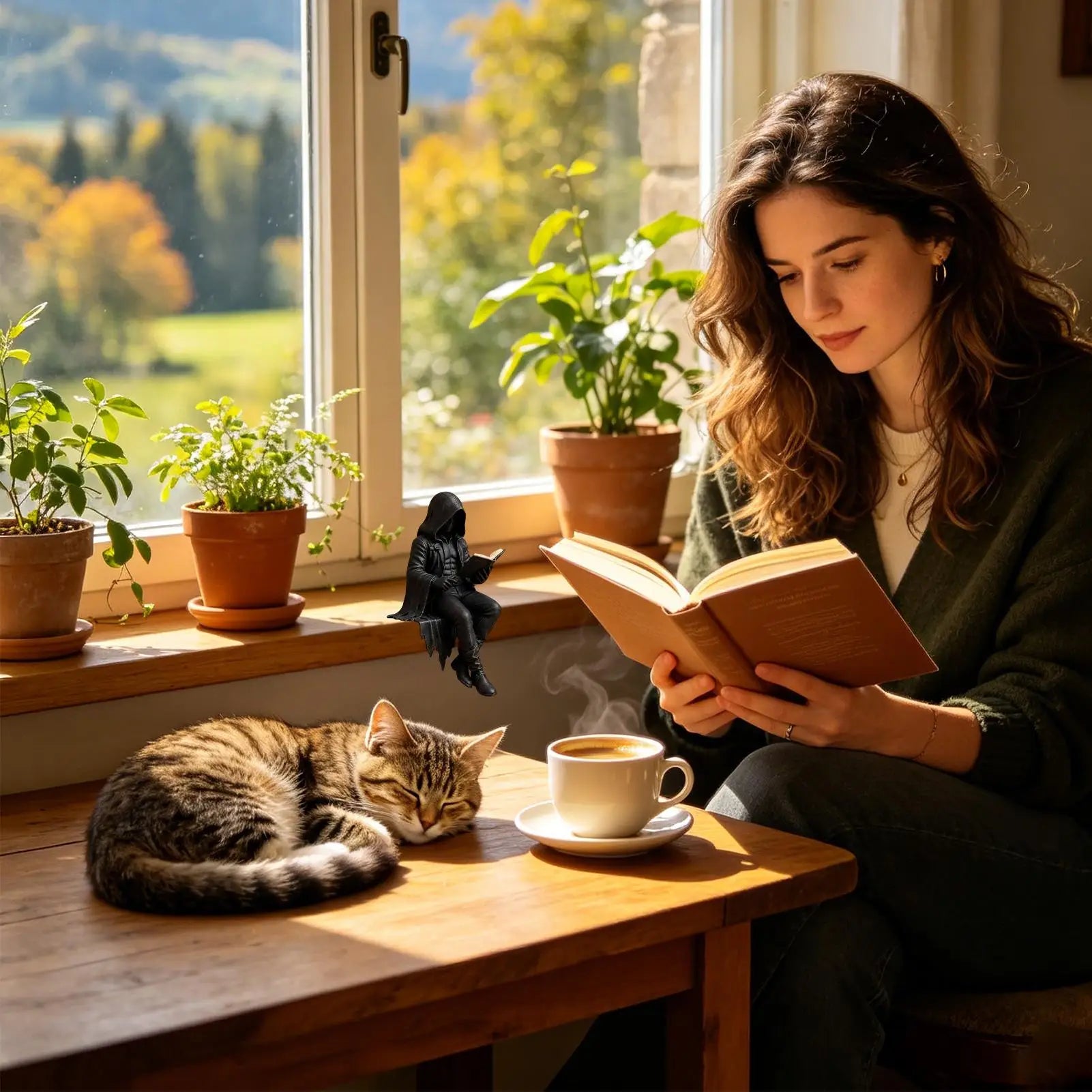 Halloween  Aesthetic Spooky Statue Figurine Bookshelf Decor Goth Fantasy Art Mystery Man Decor for Table Centerpiece Shelf