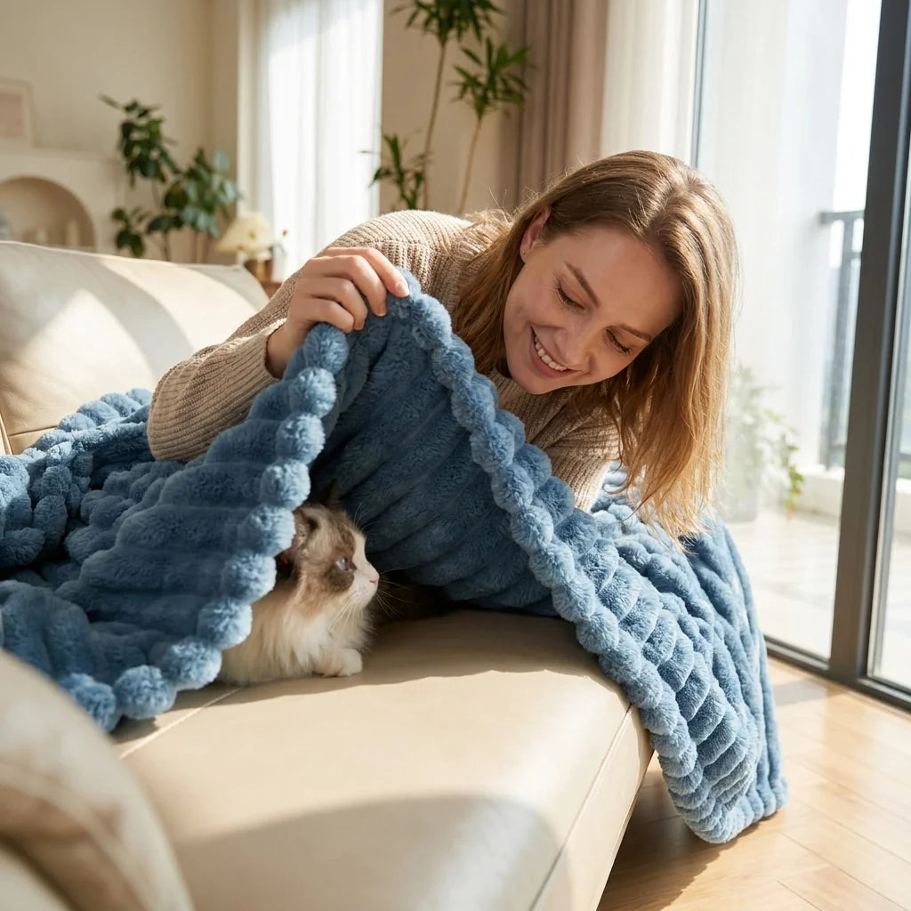 1PC Ribbed Fleece Blanket Twin/Full/Queen/King Soft Warm Textured Plush Throw for Bed Sofa Home Decor