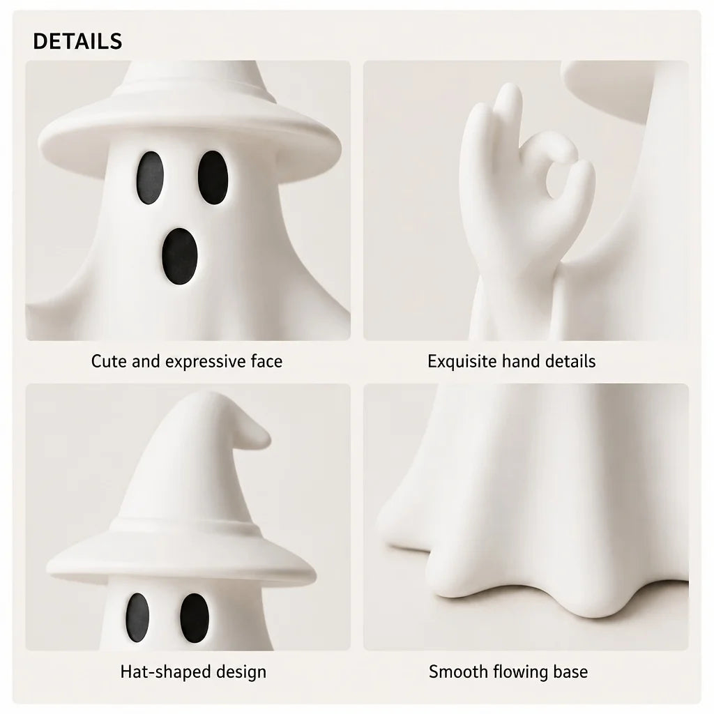 Halloween ghost ornament, 3D printed funny ghost figurine in an OK pose, suitable for home decoration, living room, bedroom