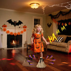 Halloween Animated Floating Witch Broom Sound Activated Dancing Magic Broom Detachable Electric Broom Prop Horror Party Decor