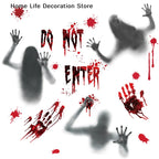 【H】Halloween Stickers Horror Blood Hand Print Door Stickers Window Bathroom Shadow Glass Female Ghost Wall Decal Halloween Decor