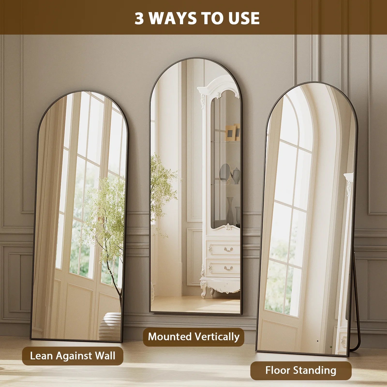 59x16 64x21 71x26 Black Arched Full-Length Mirror Free Standing Full Body Floor Mirror for Home Decor And Styling