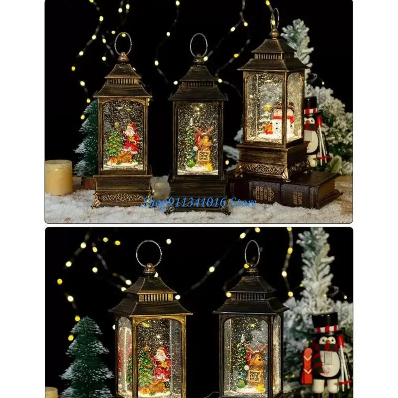 Christmas Decorative Snow Lanterns with LED Light Automatic Snowfall Effect Battery Operated Holiday Homes Decors