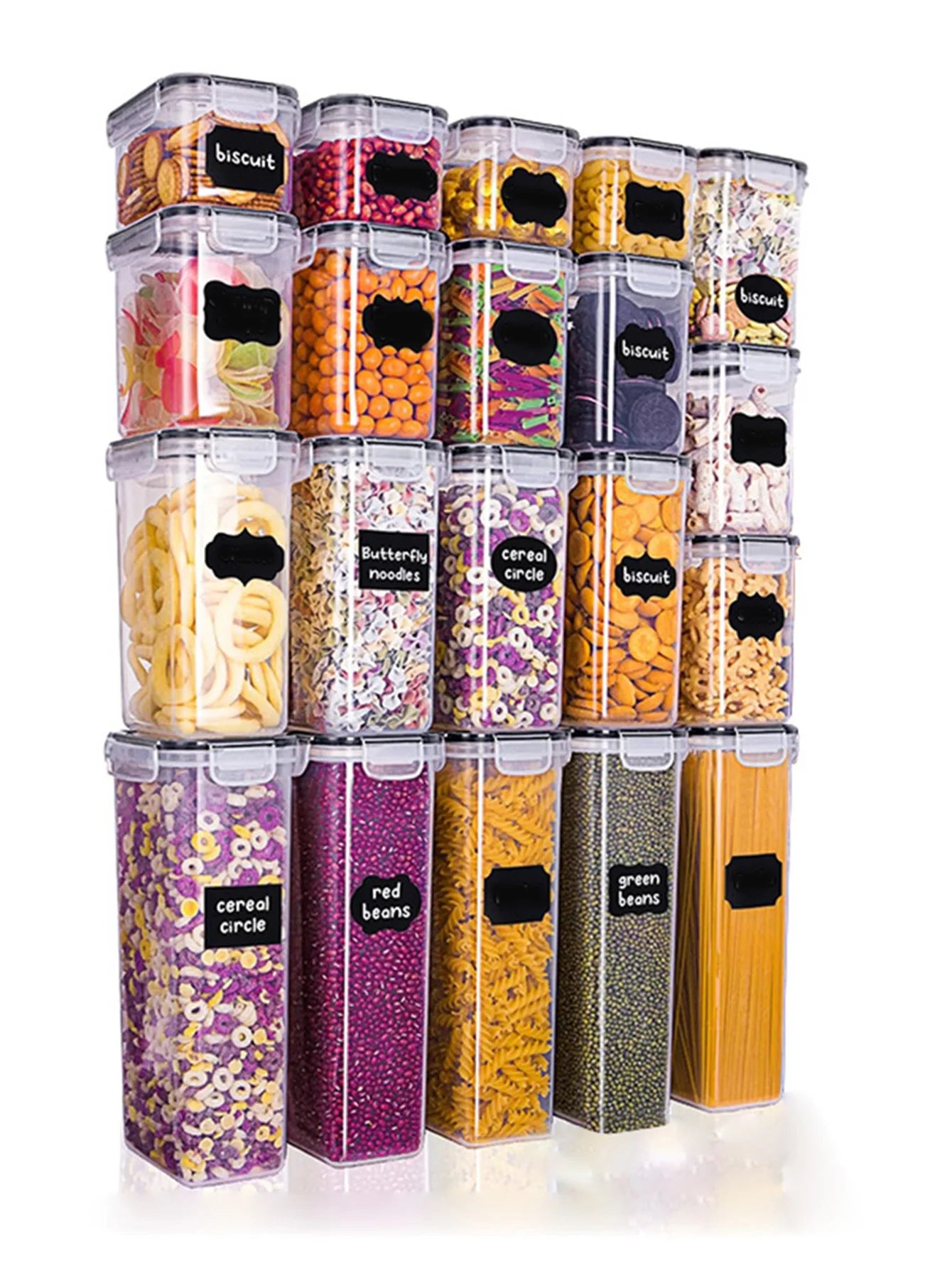 48pcs, Sealed Food Storage Containers with Lids, Plastic Kitchen Pantry, Dry Cargo Jars of Lactose, Grain, Flour, Sugar, Labeled