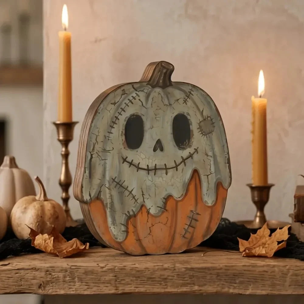 Halloween Interior Decoration Autumn Decoration Retro Wooden Blocks Shelf Decoration Ghosts Black Cats Pumpkins Skeletons Witche
