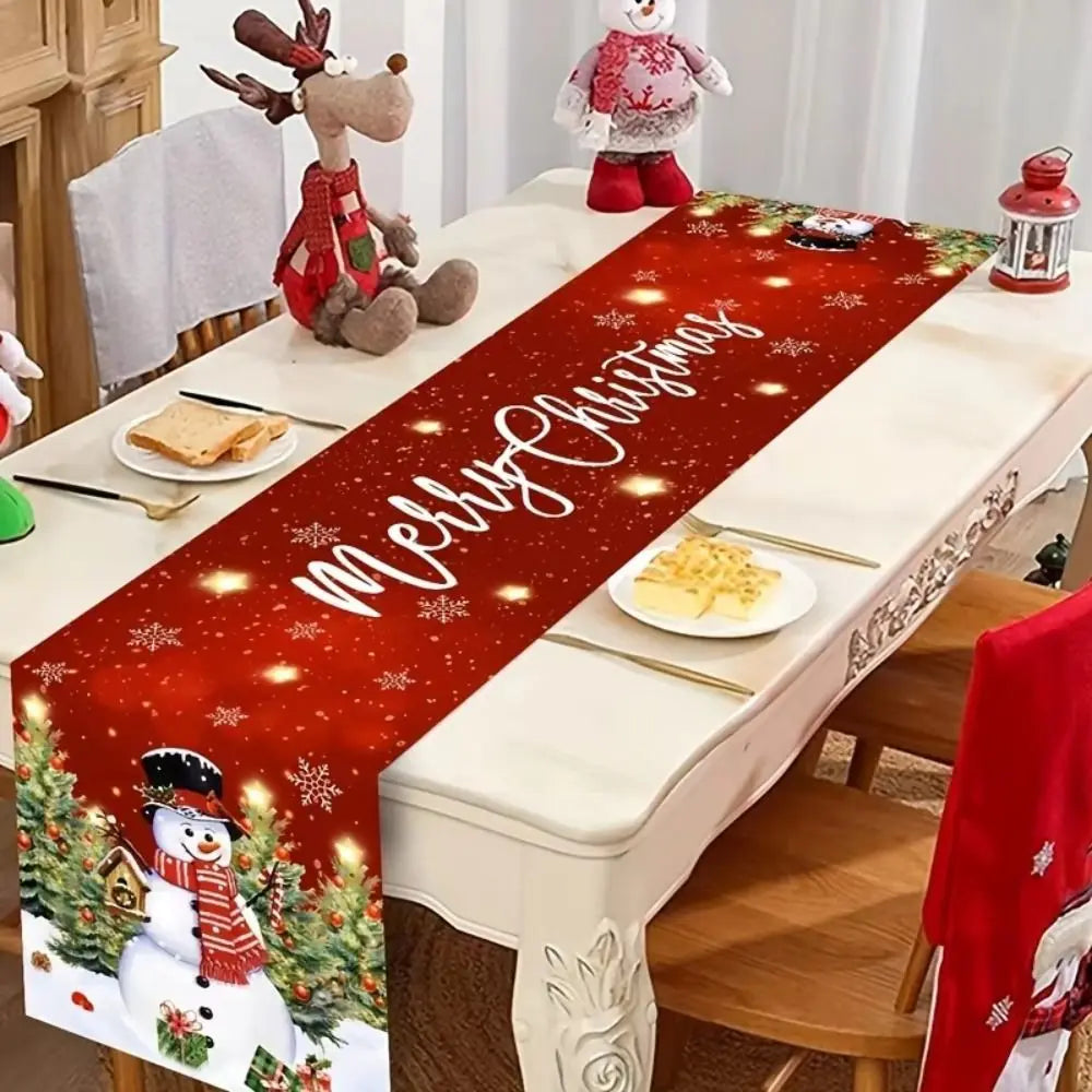 New New Year Christmas Table Runner Snowman Santa Claus Christmas Tablecloth Navidad Gift Elk Table Decor Christmas Party