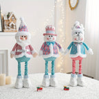 Retractable Santa Claus,Snowman,Elk Dolls,Pink & Blue Fabric Window Decoration with Metal Accents,Multi-Holiday Decor for Christ