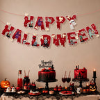 Halloween Ceiling Hangings: Skeletons, Mummies, Bloodstained Handprints, Bat Garlands. Kids Halloween Home Decor