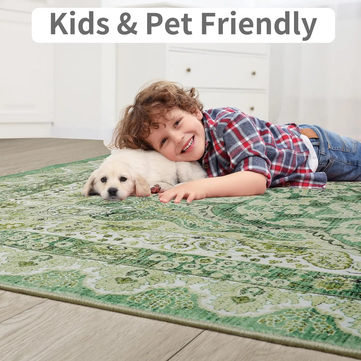 Area Rugs for Living Room, Machine Washable Vintage Rug, Non-Slip Low Pile Throw Rugs with Rubber Backing Washable Carpet