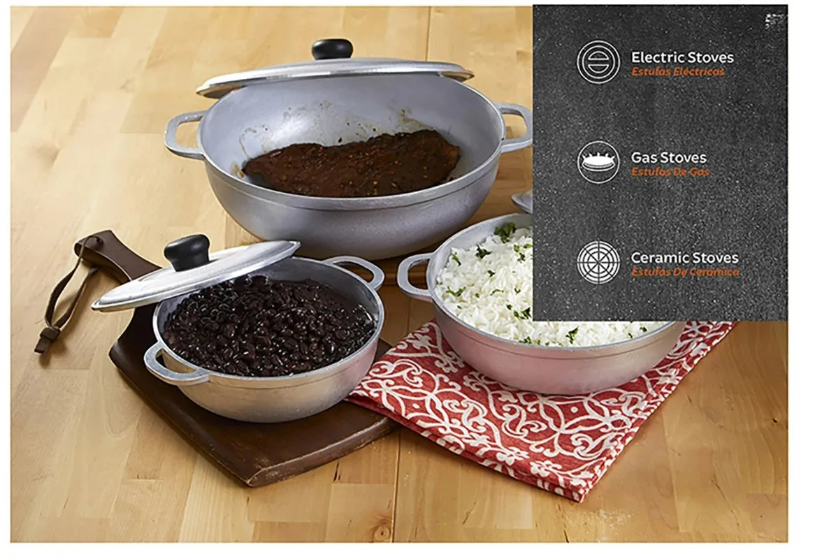 Imusa 3Pieces Colombian Cast Aluminum Caldero or Dutch Oven Set with Lid