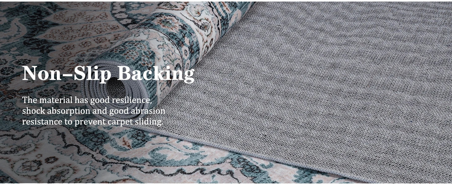 Area Rugs for Living Room, Machine Washable Vintage Rug, Non-Slip Low Pile Throw Rugs with Rubber Backing Washable Carpet