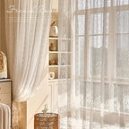 2pcs White Lace Embroidered Mesh Knitted Sheer Curtains in a French Retro Romantic Style, for Home Decoration.