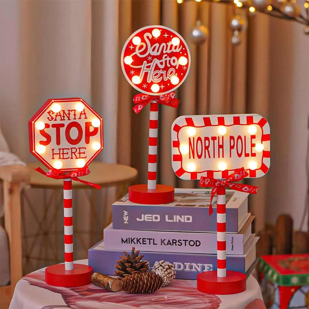 Christmas Stop Here Decor Santa Stop Here Tree Topper Desk Lamp LED Santa Stop Here Tree Topper Window Decorative Lights