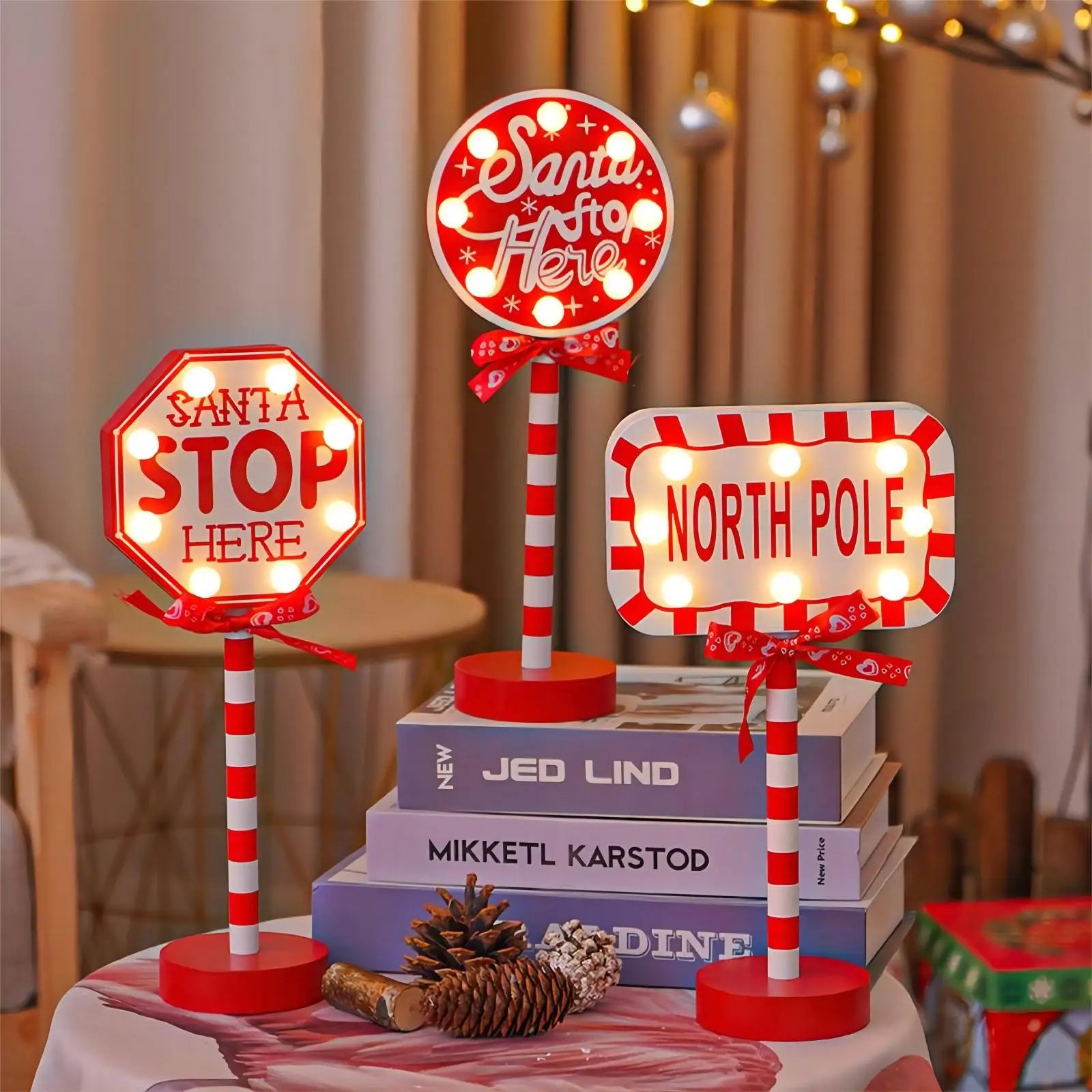 Christmas Stop Here Decor Santa Stop Here Tree Topper Desk Lamp LED Santa Stop Here Tree Topper Window Decorative Lights