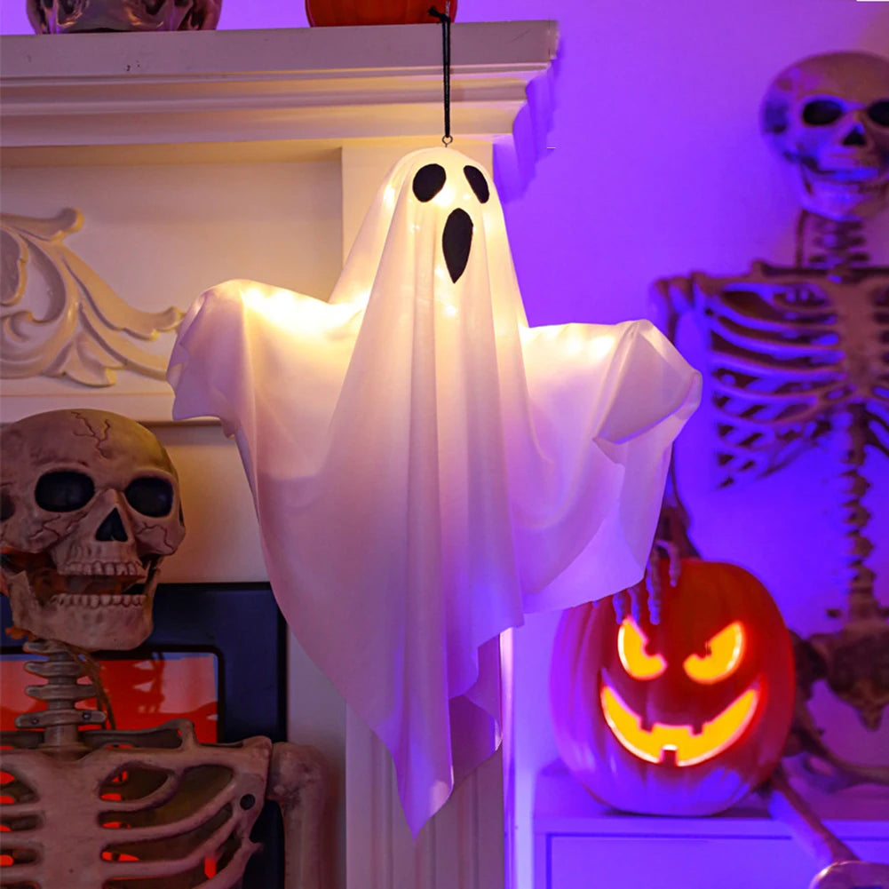 Halloween Glowing White Ghost LED Hanging Ghosts Horror Props with Fairy Light Indoor Outdoor Haunted House Halloween Decoration