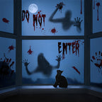 【H】Halloween Stickers Horror Blood Hand Print Door Stickers Window Bathroom Shadow Glass Female Ghost Wall Decal Halloween Decor