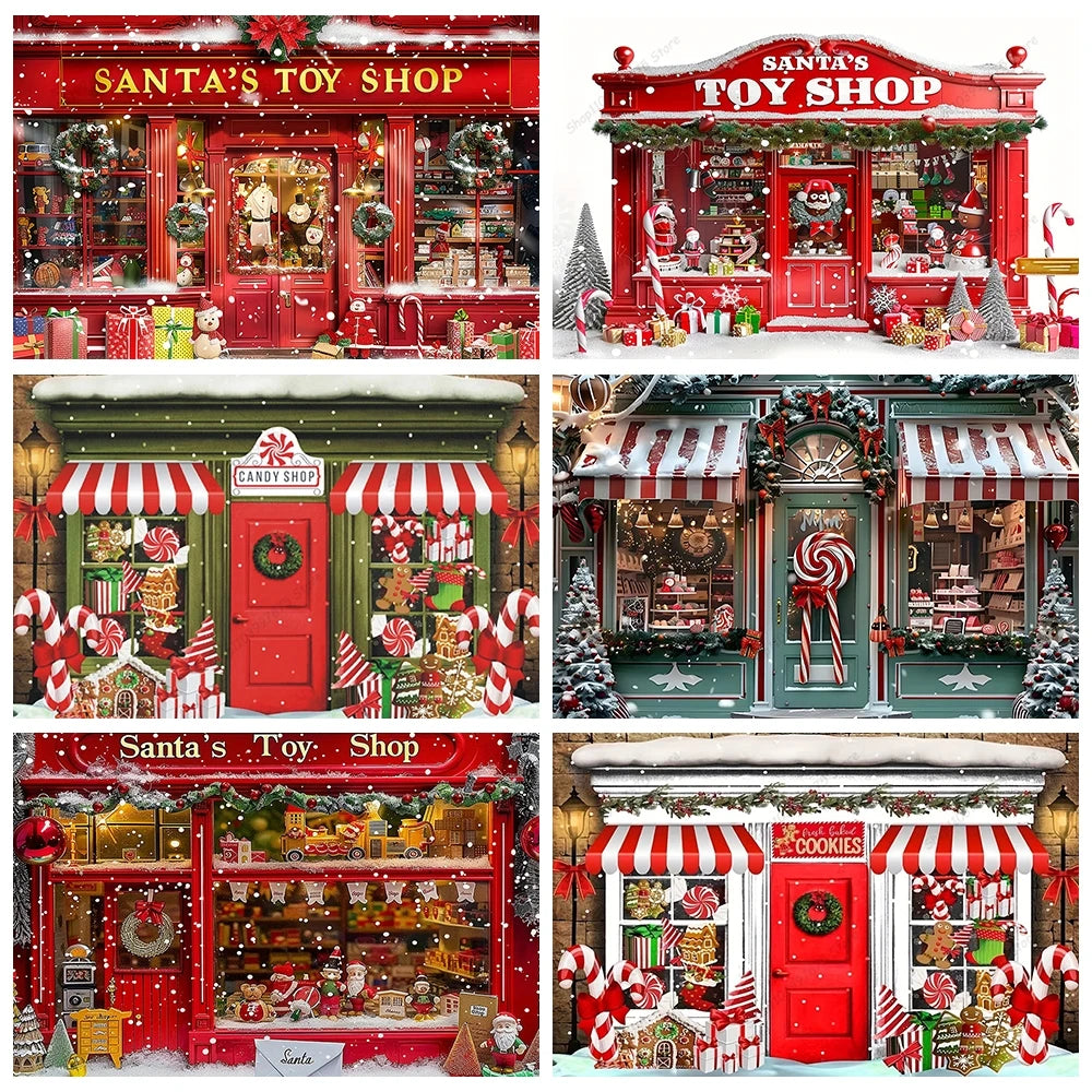 Christmas Photography Backdrop Vinyl Santa's Toy Shop Decoration Backdrop for Xmas Party Supplies Photo Background Studio Decor