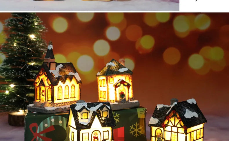 Christmas Led Light House Christmas Tree Ornaments LED Resin Small Village House Xmas Glow Decor Gift Happy New Year Decors DC05
