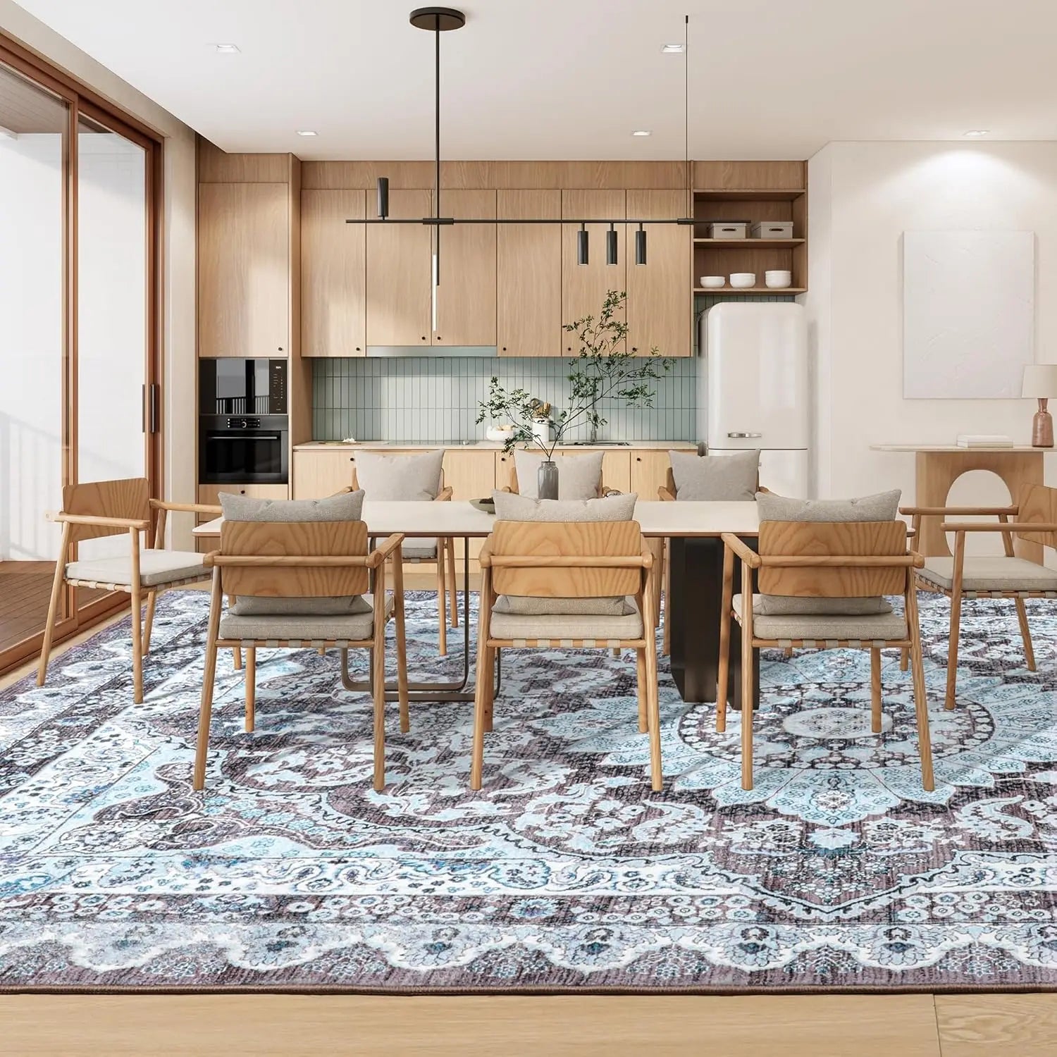 Area Rugs for Living Room, Machine Washable Vintage Rug, Non-Slip Low Pile Throw Rugs with Rubber Backing Washable Carpet