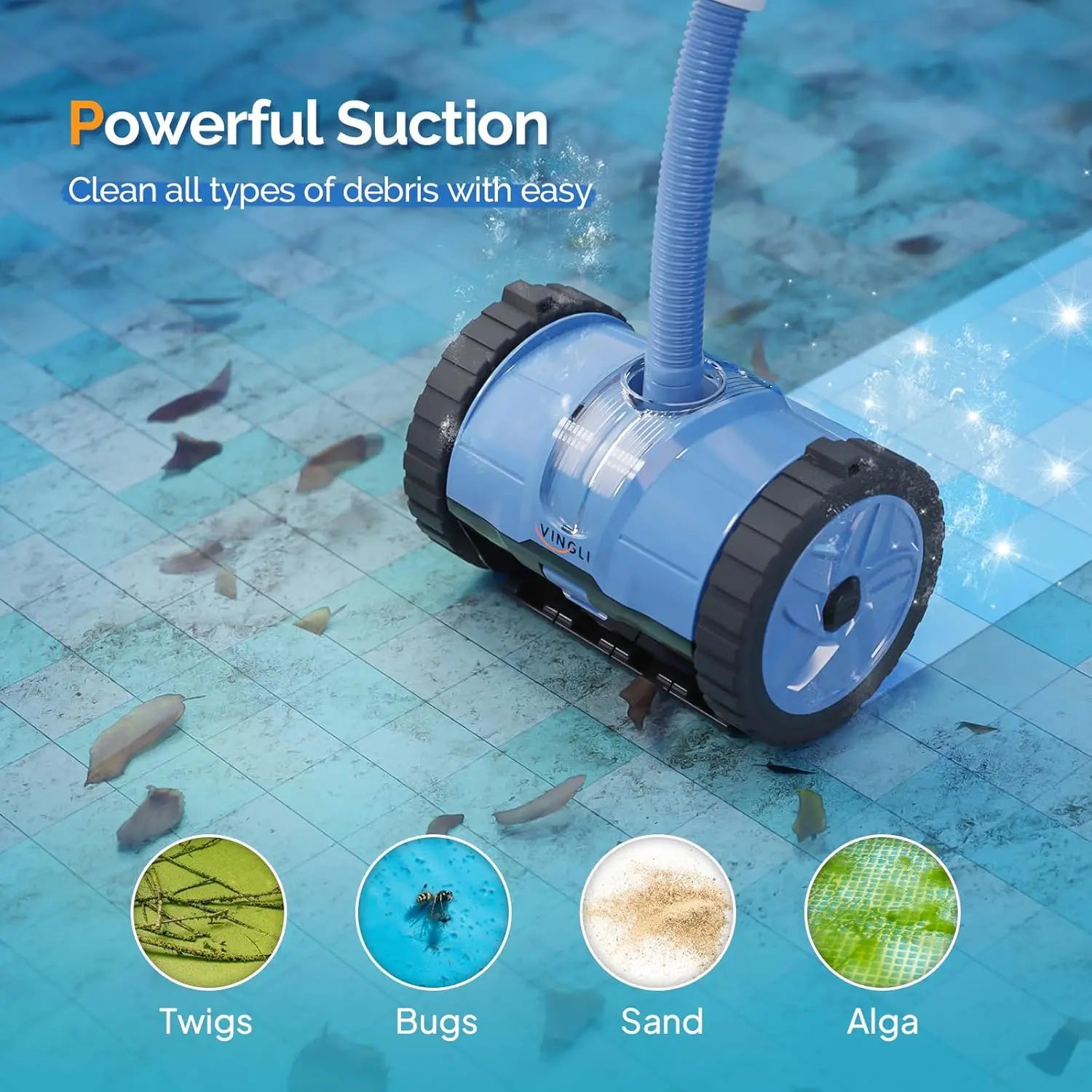 Pool Vacuum Cleaner, Suction Side Wall-Climbing Sweeper for Ground&Inground Pools, Automatic Pool