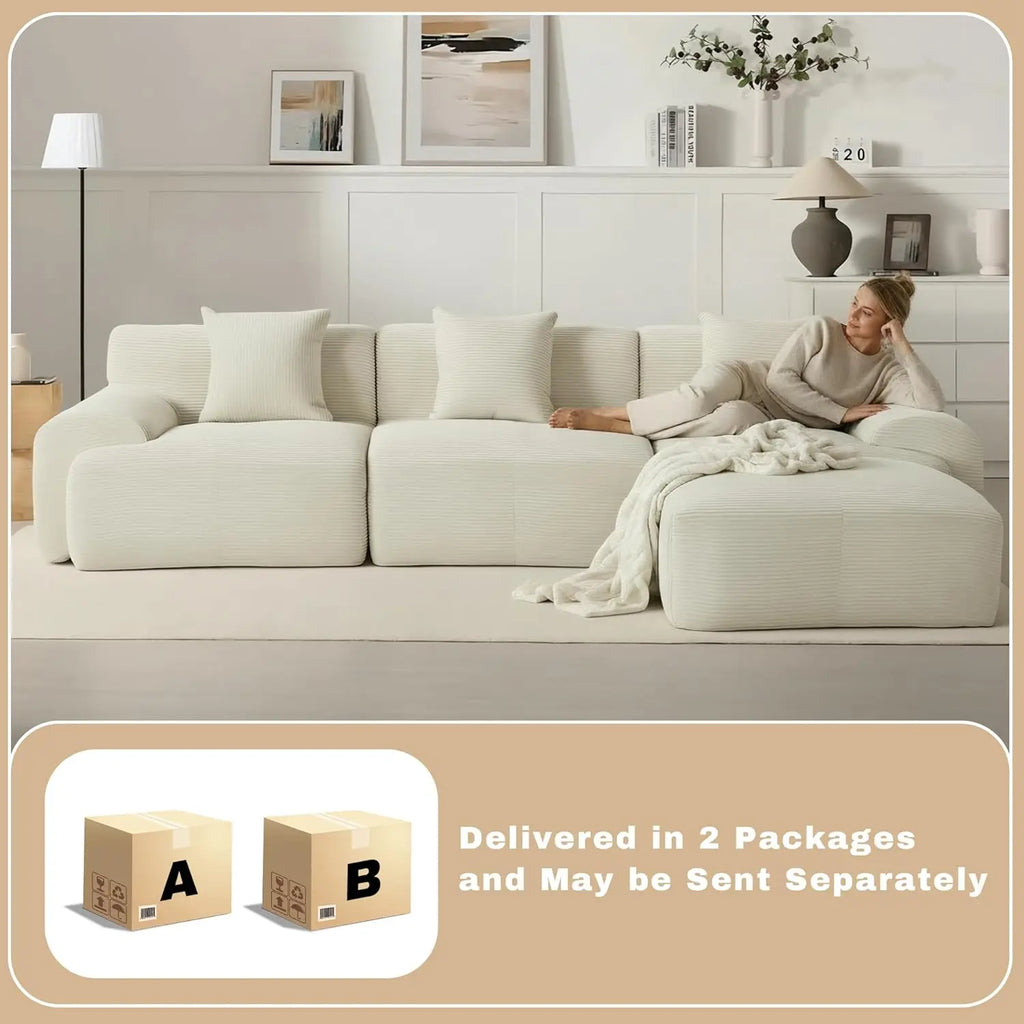 107in Modular Sectional Sofa with Ottoman L-Shape Deep Seat Corduroy Memory Foam No Assembly Living Room Furniture Custom
