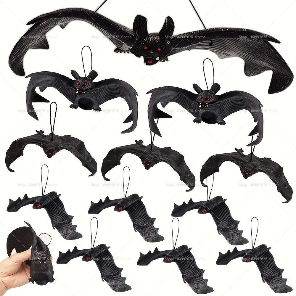 12PCS Halloween Hanging Bat Ornaments Mixed Sizes Realistic Simulation Bat Holiday Halloween Party Day of the Dead Decorations