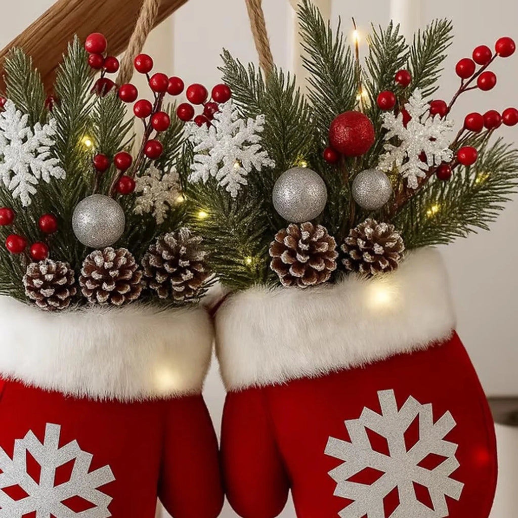 Christmas Gloves Wreath with Light with Light Design Wreath Hanging Ornaments for Christmas Indoor Outdoor Wall Decor