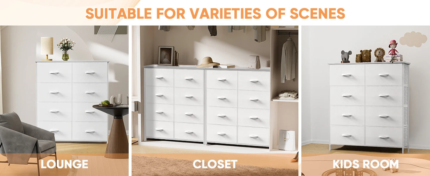 JHK Dresser Children's Wardrobe For Bedroom With 8 Fabric Drawers Storage Cabinet Steel Frame Assembly Closet For Home Furniture