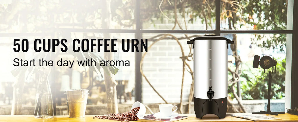 SucceBuy Commercial Coffee Urn 50 Cups Stainless Steel Large Coffee Dispenser 1000W Electric Coffee Maker Urn For Quick Brewing