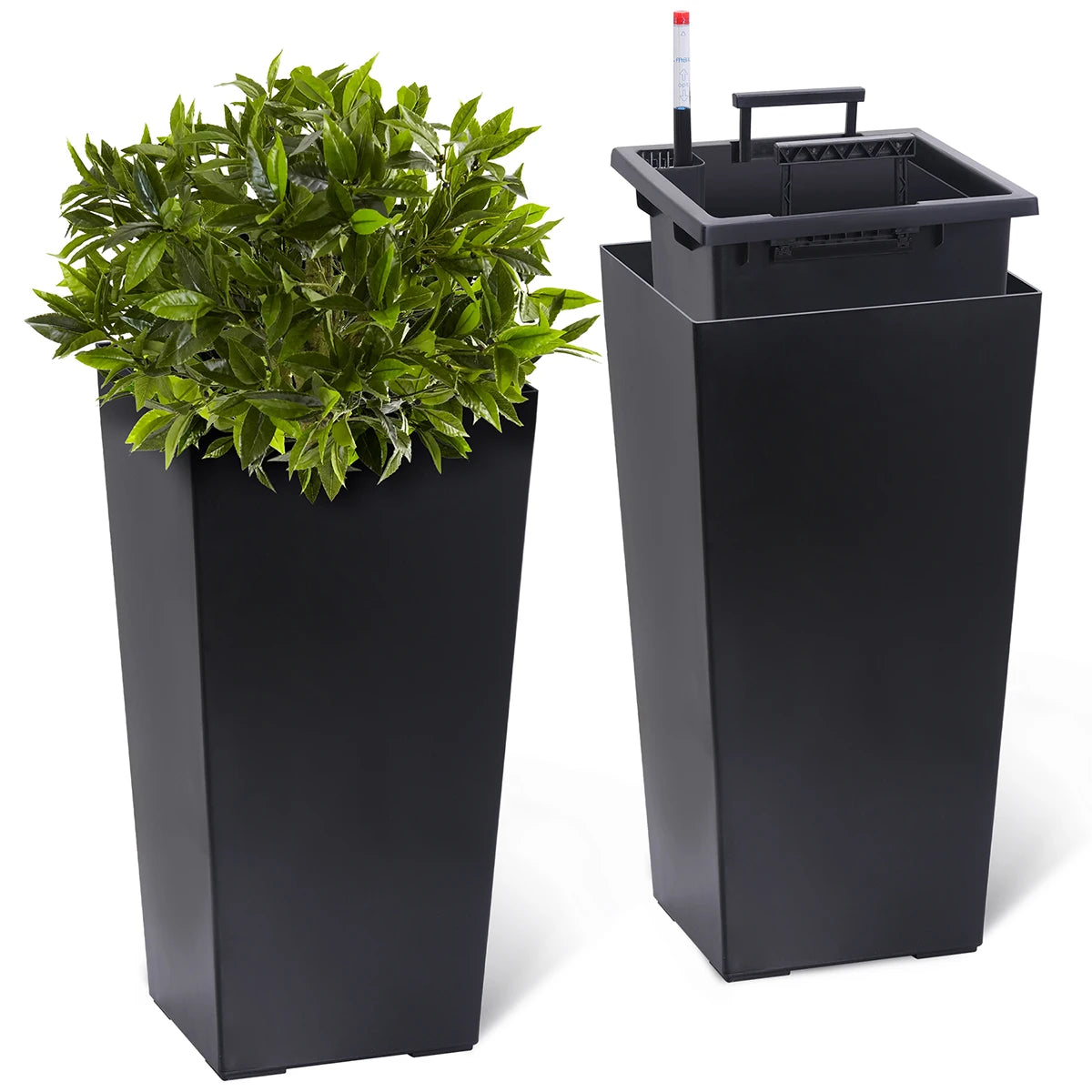Rectangular Planters Set of 2, Large Plant Pots with Drainage Holes＆Water Level Monitor for Outdoor Indoor Patio Porch Rooms