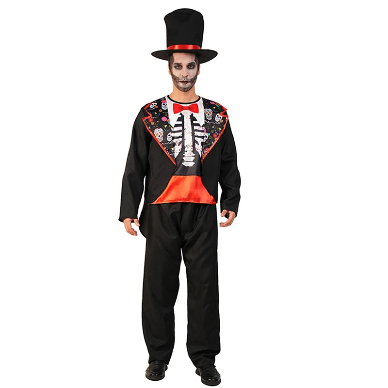 Halloween Adult Mexican Dead Day Horror Zombie Skull Flower Ghost Stage Role Playing Costume Party Masquerade Dress Up
