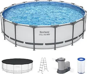 Steel Pro MAX  Above Ground Pool, Round Metal Frame Outdoor Swimming Pool Set with Filter Pump, Ladder, and, Custom