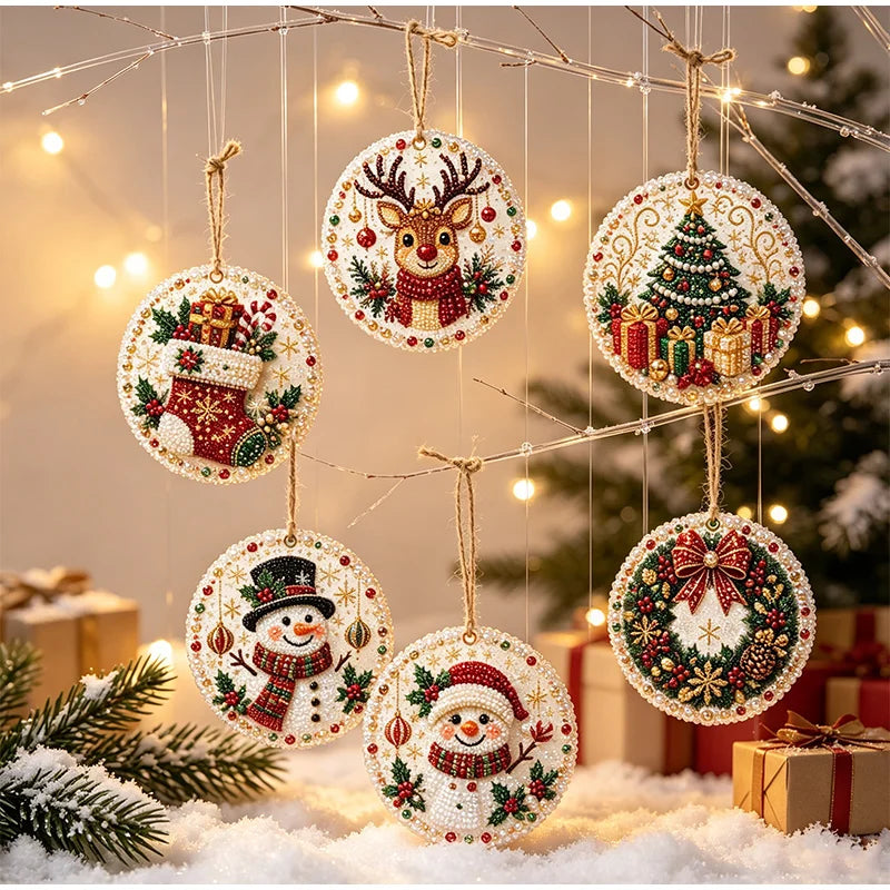 Christmas Diamond Painting Kit DIy Christmas Wooden Ornaments Xmas Snowman Reindeer Hanging Decor Relaxing Project Holiday Gifts