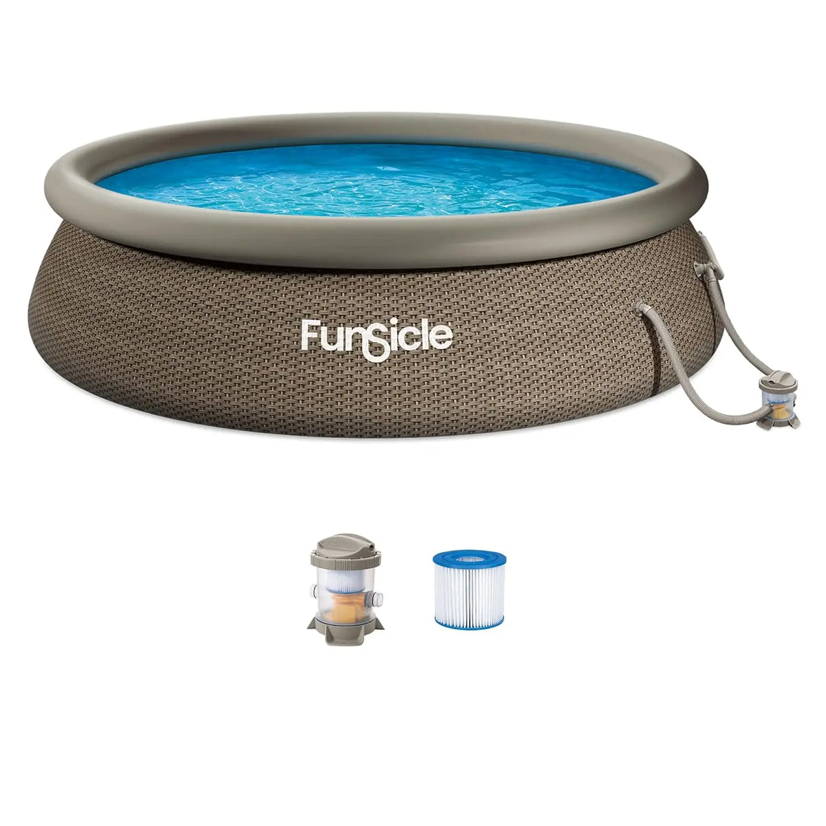 12ft x 36in Round Above Ground Swimming Pool with 800 GPH Filter Pump & Type D Cartridge, Triple Basketweave Print, Custom