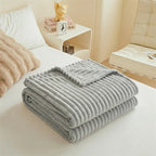 Warm and Comfortable Striped Flannel Blanket, Faux Rabbit Fur Blanket, Soft and Warm Sofa Blanket, Ideal for Napping, Office Use