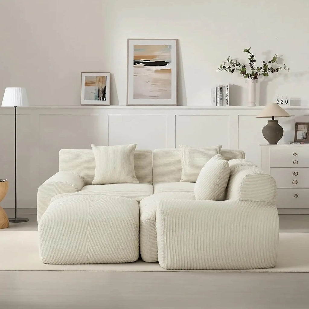 107in Modular Sectional Sofa with Ottoman L-Shape Deep Seat Corduroy Memory Foam No Assembly Living Room Furniture Custom