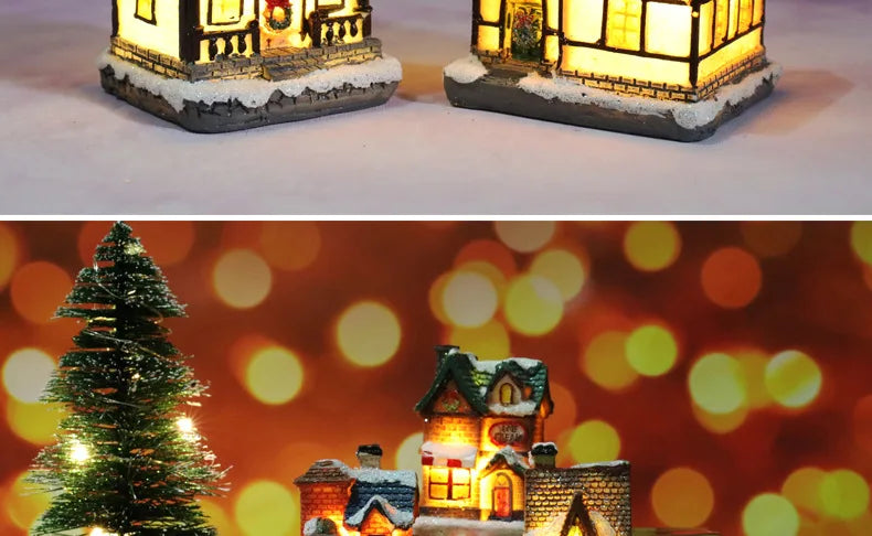 Christmas Led Light House Christmas Tree Ornaments LED Resin Small Village House Xmas Glow Decor Gift Happy New Year Decors DC05