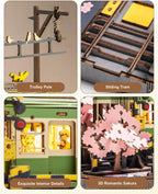 Robotime Sakura Journey Tram 3D Wooden Puzzles with LED Lights Home Decor Gift for Adults Women Girls