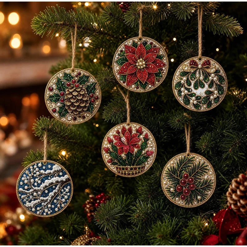 Christmas Diamond Painting Kit DIy Christmas Wooden Ornaments Xmas Snowman Reindeer Hanging Decor Relaxing Project Holiday Gifts