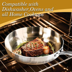 Tri-Ply Stainless Steel Frying Pan – 12-Inch Heavy Duty Skillet, Fast Even Heat for All Cooktops, Oven & Dishwasher Safe