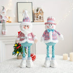 Retractable Santa Claus,Snowman,Elk Dolls,Pink & Blue Fabric Window Decoration with Metal Accents,Multi-Holiday Decor for Christ