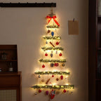 Christmas Tree Wall Decoration Glowing LED Red Bow Snowman Pine Cone Festive Home Indoor Hanging Accessory Set