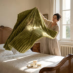 1PC Ribbed Fleece Blanket Twin/Full/Queen/King Soft Warm Textured Plush Throw for Bed Sofa Home Decor