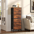 JHK Tall 6 Fabric Drawer Dresser  for Bedroom Wood Top and Metal Frame Skinny Chest of Drawers Narrow Storage Tower with Organization Furniture
