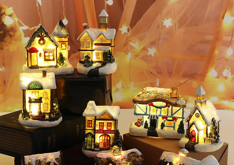 Christmas Led Light House Christmas Tree Ornaments LED Resin Small Village House Xmas Glow Decor Gift Happy New Year Decors DC05