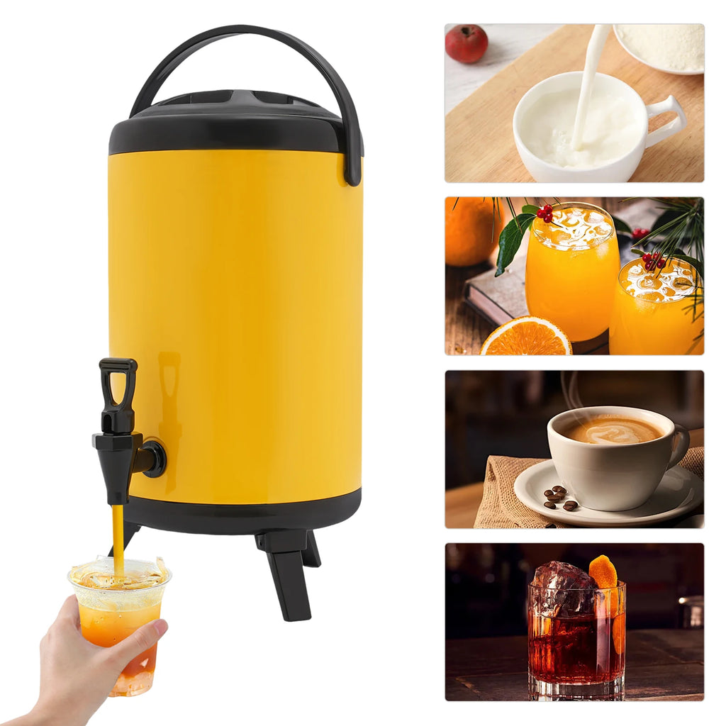 10L Stainless Steel Insulated Beverage Dispenser, Yellow Round Tabletop Drink Server with Spout, Hot & Cold Drink Dispenser